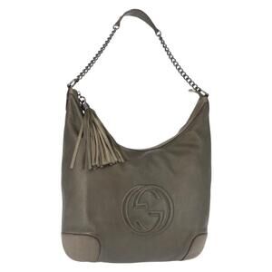 GUCCI Soho Chain Shoulder Bag Leather Gray 326706 Auth 146271